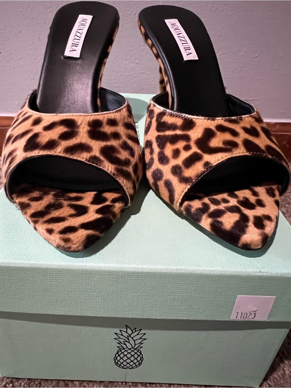 Aquazzura Bisou 85 Animal Print Open-Toe Mules - Picture 7 of 13